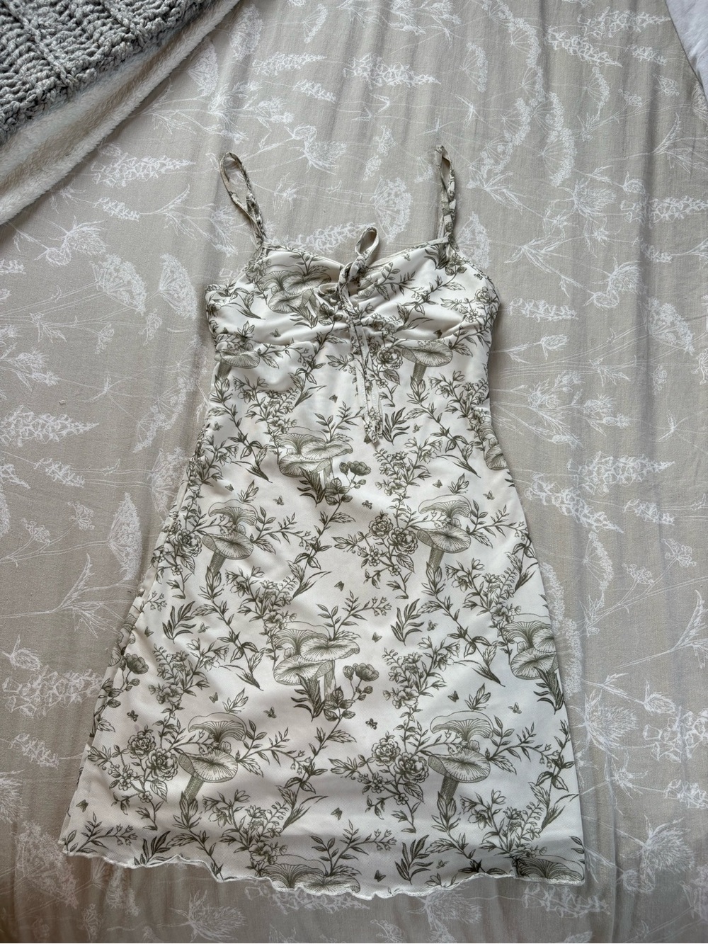 Cream Floral Slip Dress with Olive Botanical Print